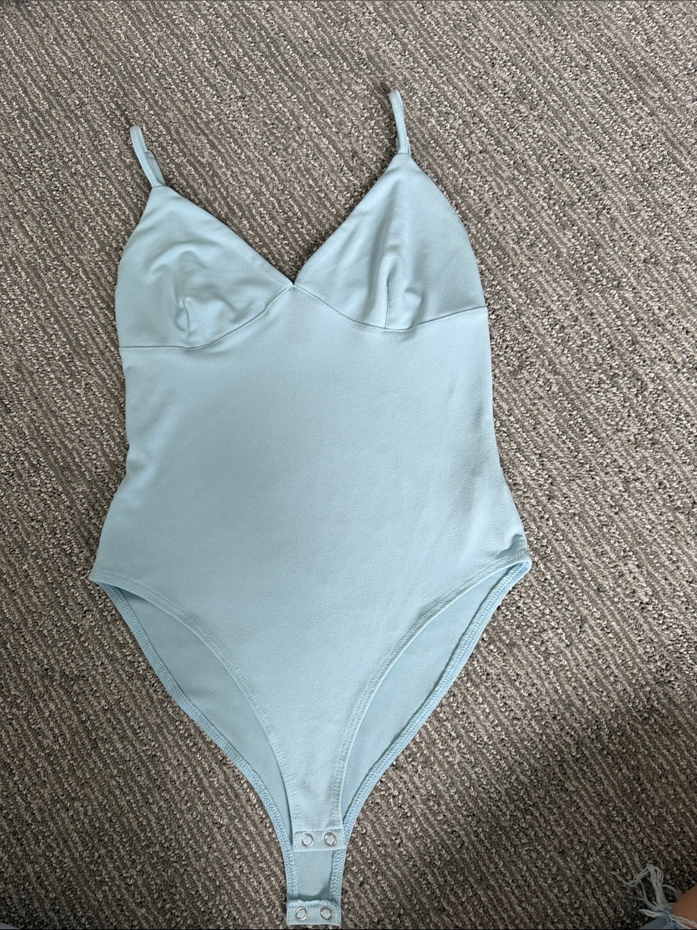 Forever 21 Light Blue V-Neck Spaghetti Strap Bodysuit
